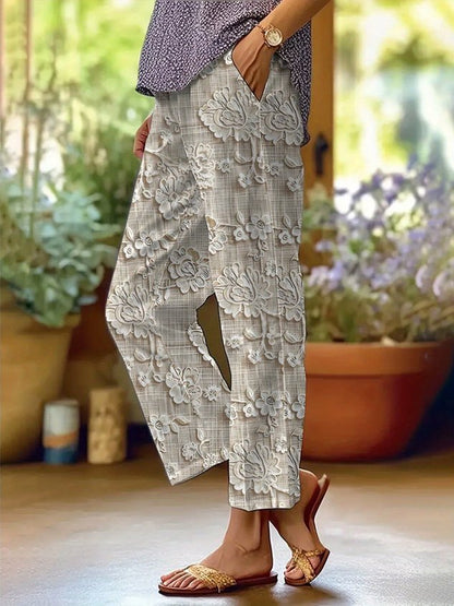 Women Floral Long Pants Casual Spring/Fall Trousers