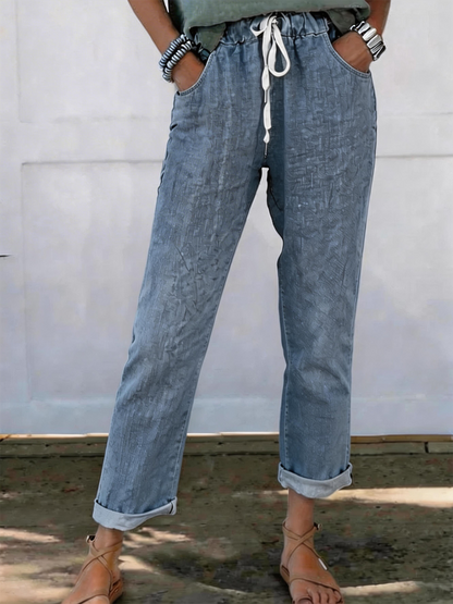 Women Faux Denim Print Graphic Long Pants Vintage Spring/Fall Trousers