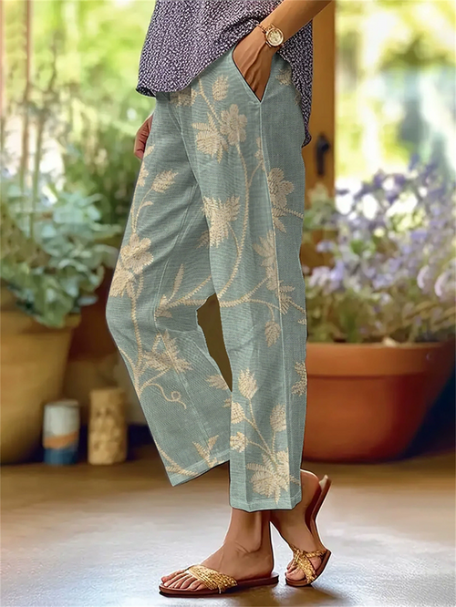 Women Floral Long Pants Casual Spring/Fall Trousers