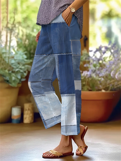 Women Faux Denim Print Graphic Long Pants Casual Spring/Fall Trousers