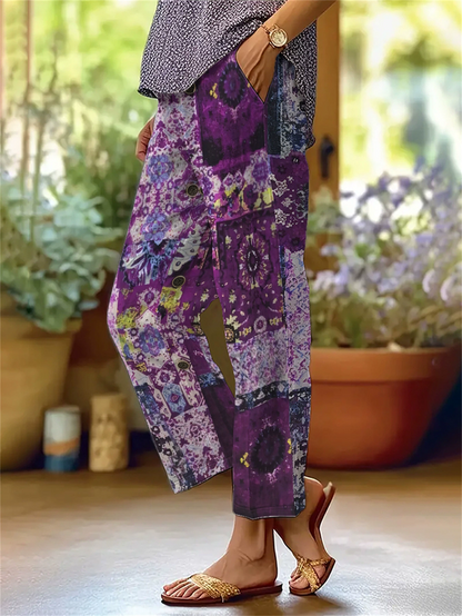 Women Floral Long Pants Casual Spring/Fall Trousers